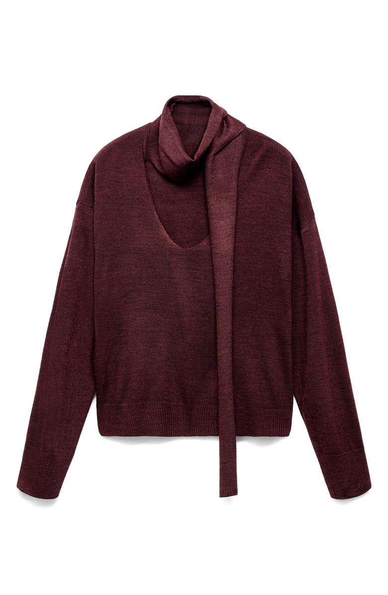 MANGO V-Neck Sweater with Scarf, Main, color, Wine