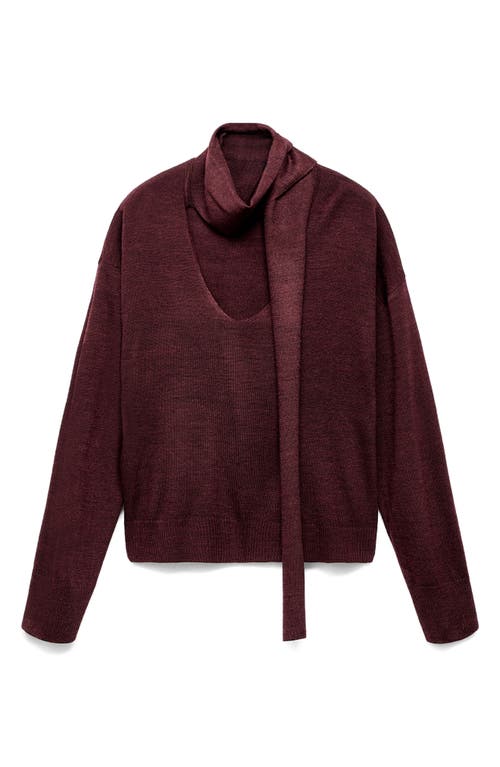 Mango V-neck Sweater With Scarf In Burgundy