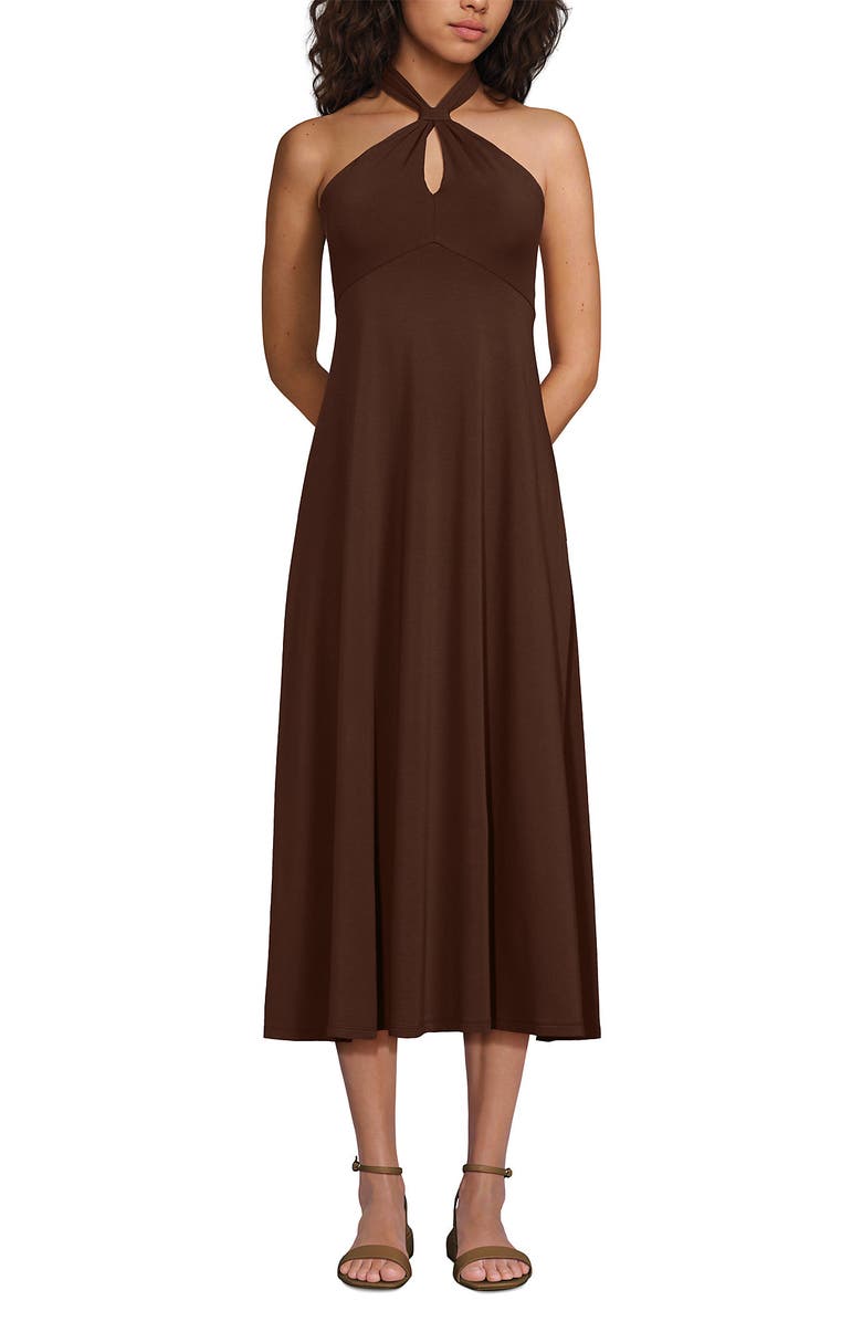 Lands' End Cotton Modal Halter Midi Dress, Alternate, color, Tree Bark
