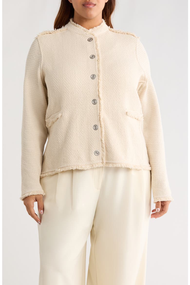 Fringe Mixed Knit Military Jacket, Alternate, color, NEUTRAL MIX
