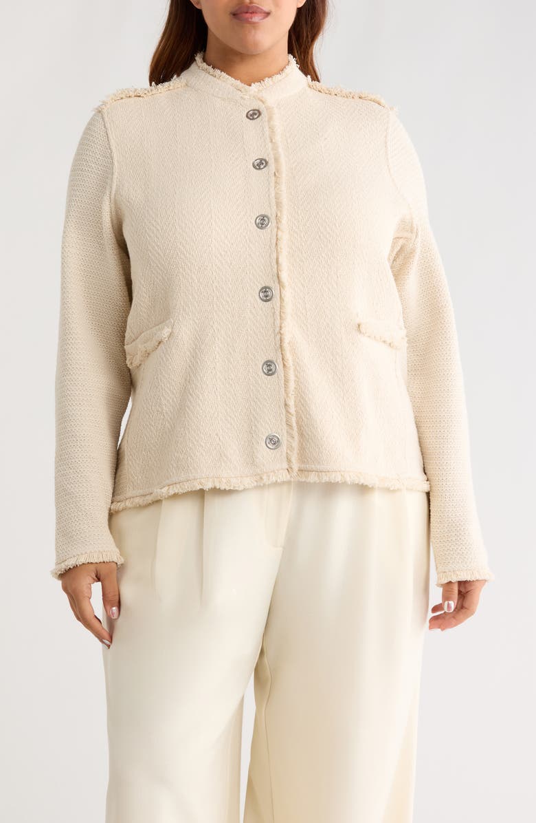 NIC+ZOE Fringe Mixed Knit Military Jacket, Alternate, color, Neutral Mix