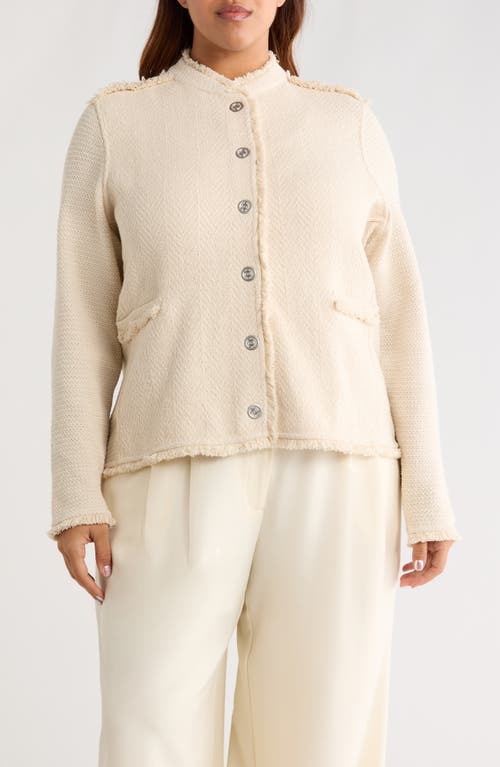 Nic + Zoe Nic+zoe Fringe Mixed Knit Military Jacket In Neutral