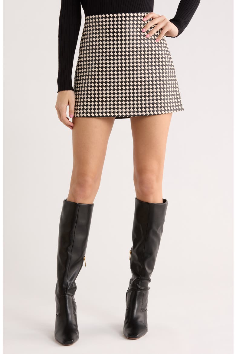 Elana Faux Leather Miniskirt, Main, color, BLACK/ BISCOTTI