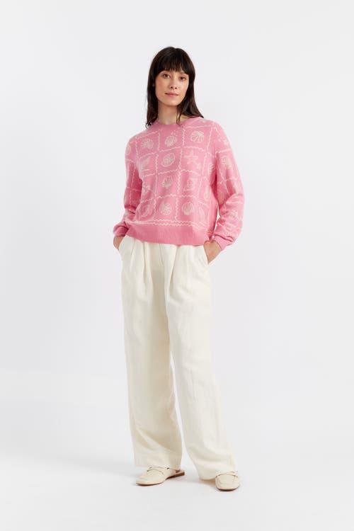 Chinti & Parker La Mer Printed Wool Cashmere Sweater In Punch Pink