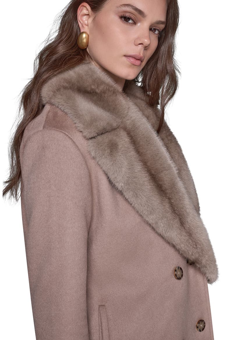 Double Breasted Slouch Coat with Faux Fur Collar, Alternate, color, CAMEL