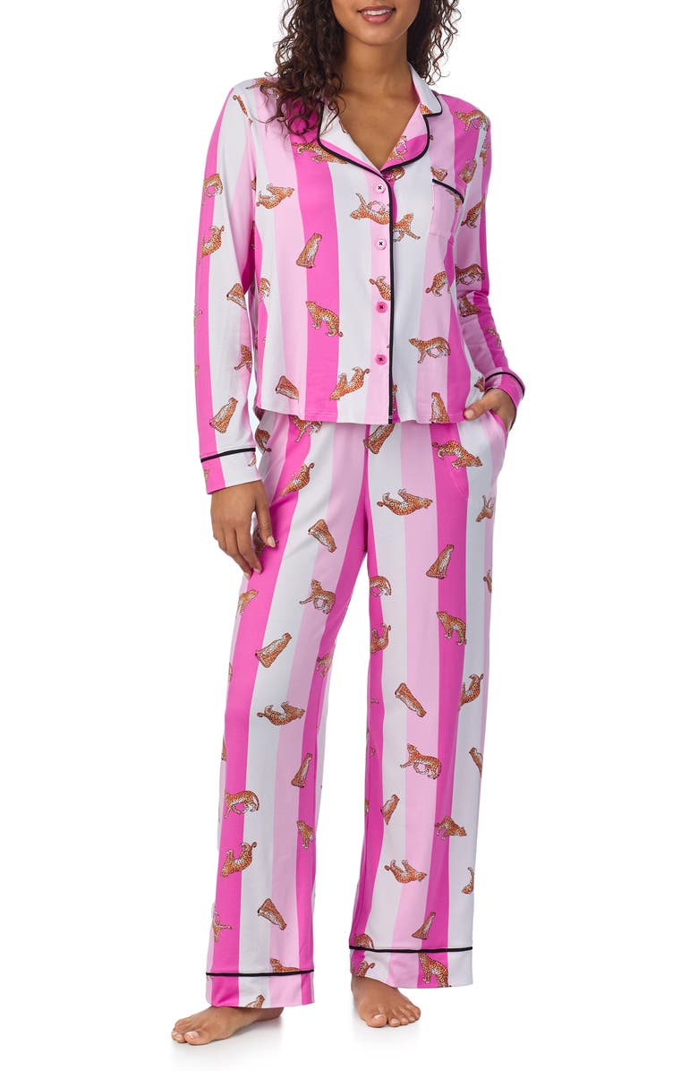 Room Service Pjs Print Long Sleeve Long Pajamas, Main, color, Pink Stripe