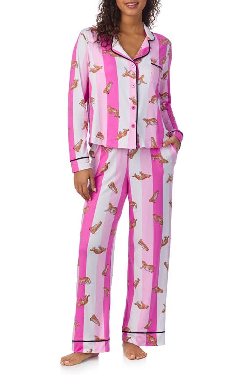 Room Service Pjs Print Long Sleeve Long Pajamas In Pink