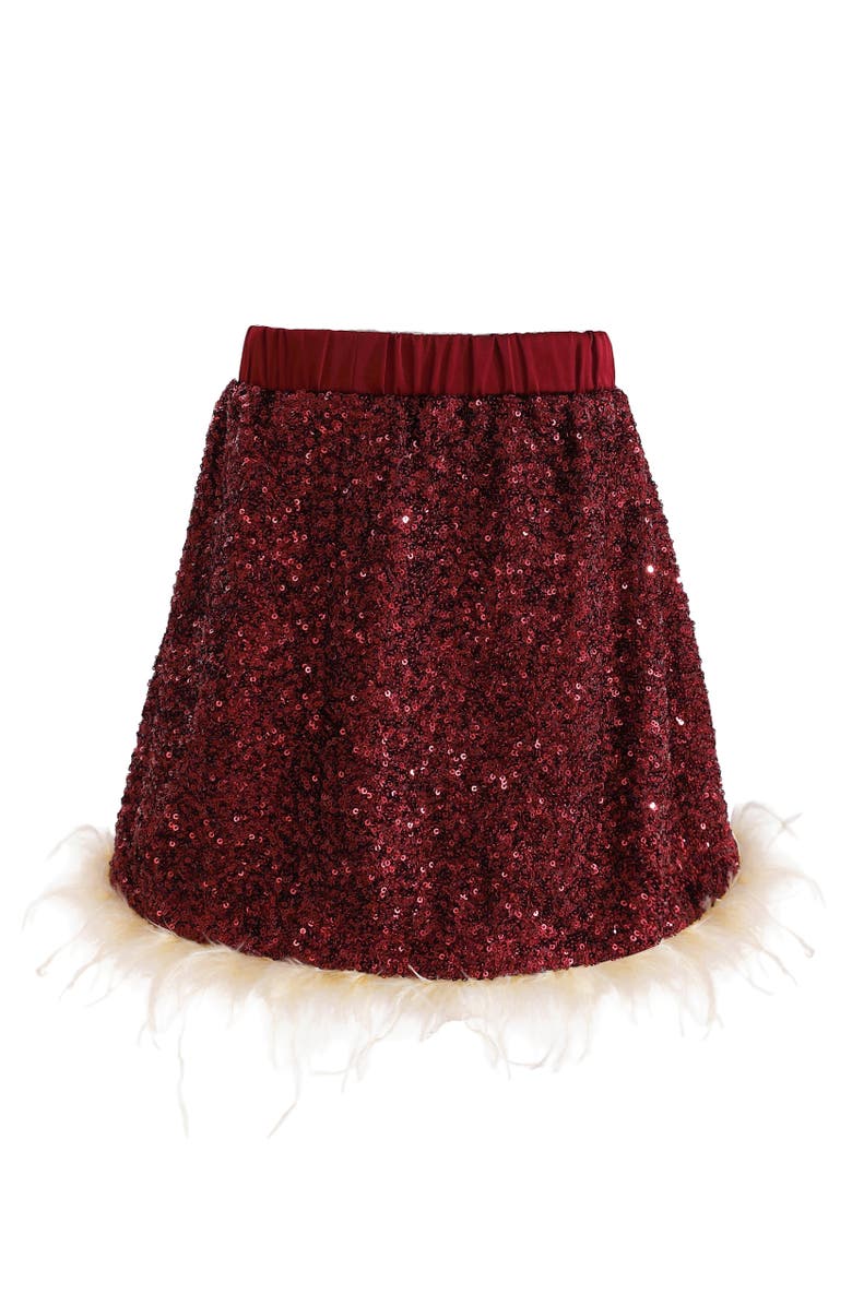 Tulleen Sequin Feather-Trim Set, Alternate, color, Red