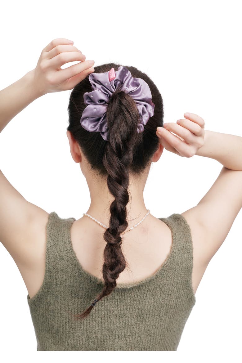 Crystal Twinkle Silk Scrunchie, Alternate, color, Purple