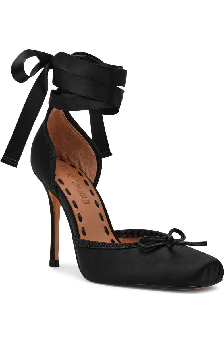 Steve Madden Larina Ankle Wrap Pump, Main, color, Black Satin