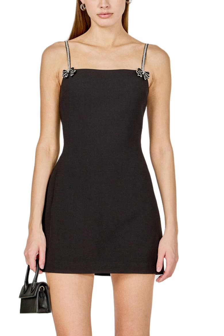 Rhinestone Bow Minidress, Alternate, color, BLACK