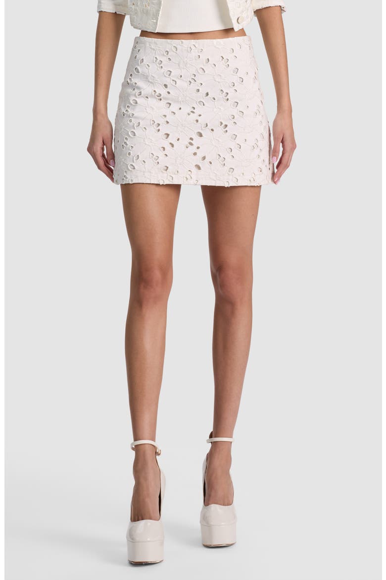Riley Floral Embroidered Eyelet Denim Miniskirt, Main, color, OFF WHITE