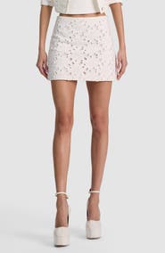 Alice + Olivia Riley Floral Embroidered Eyelet Denim Miniskirt