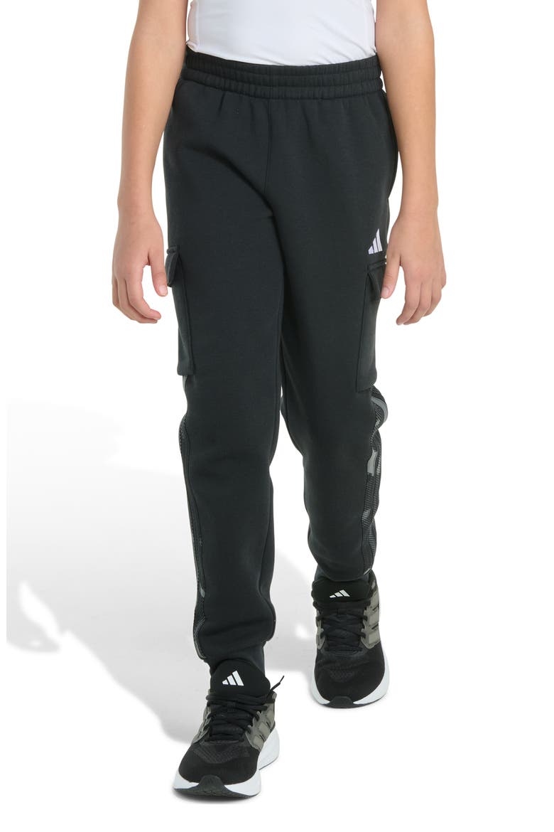 Kids' 3-Stripes Camo Halftone Fleece Cargo Pants, Main, color, BLACK