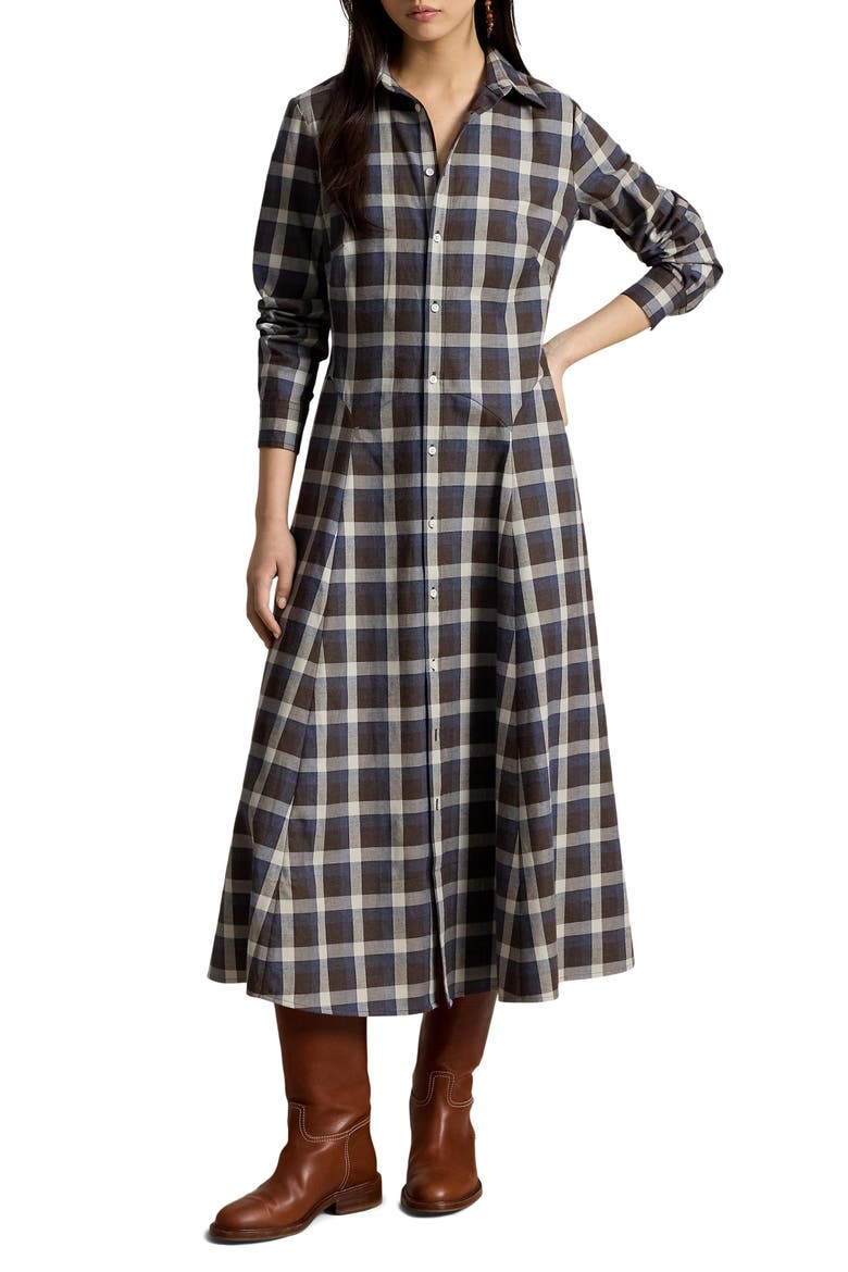 Cotton Twill Fit and Flare Midi Shirtdress, Main, color, 2072 BR BL
