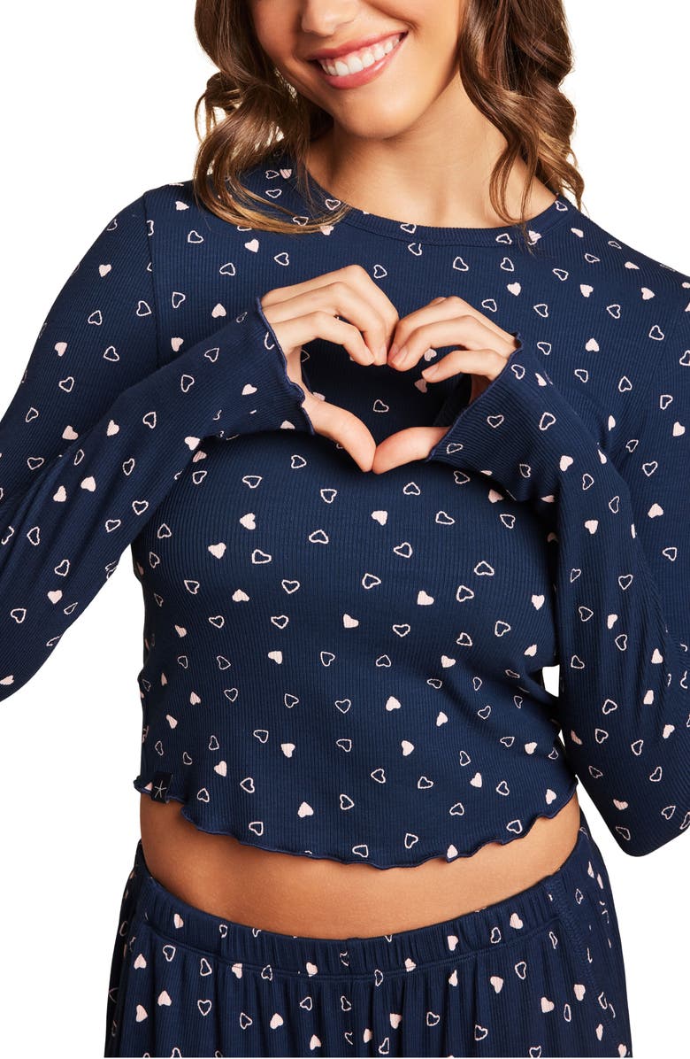 Barefoot Dreams<sup>®</sup> Ultra Soft Rib Lettuce Hem Wide Leg Pajama Pants, Alternate, color, 