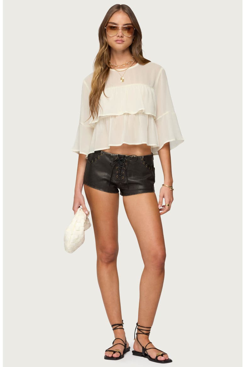 Missy Ruffled Chiffon Crop Top, Alternate, color, CREAM