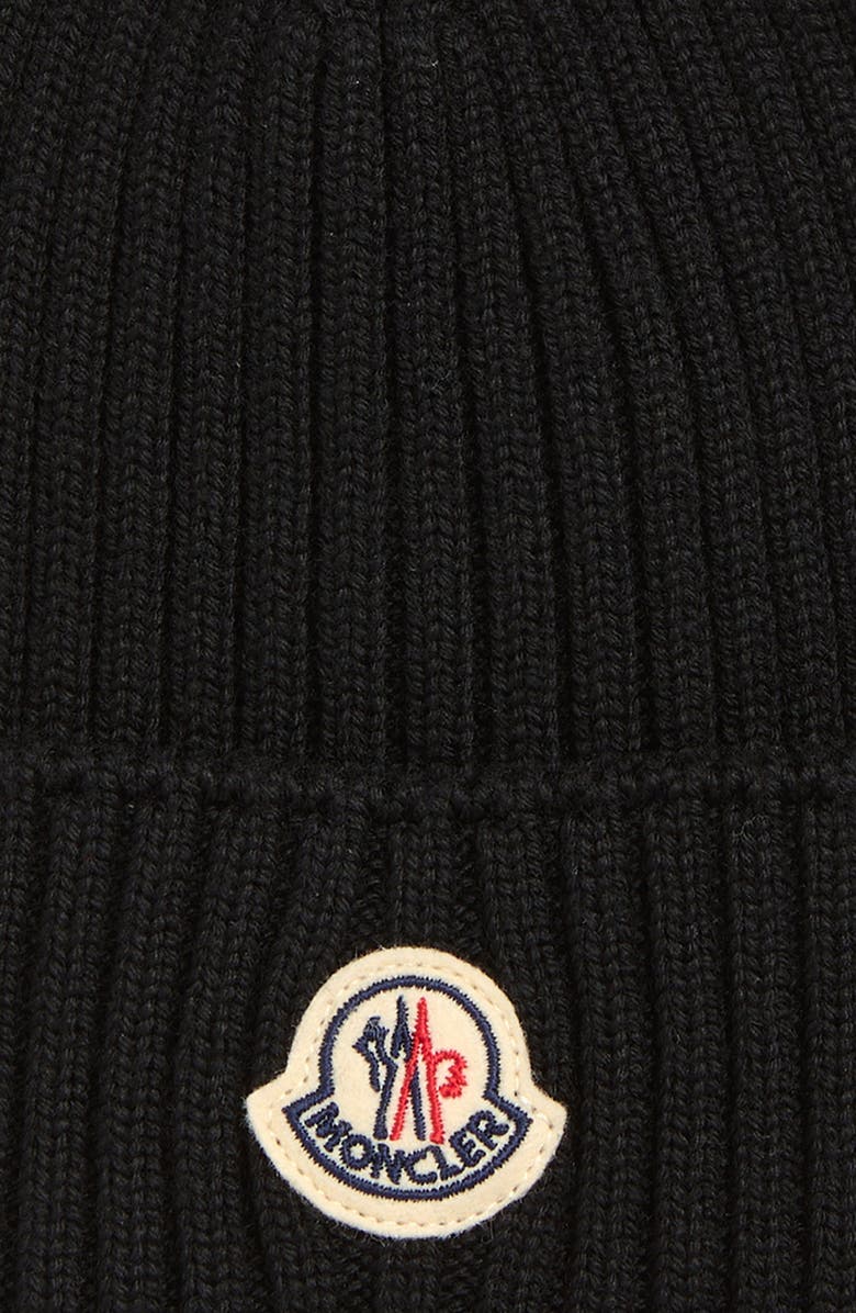 Moncler Kids' Logo Patch Virgin Wool Beanie, Alternate, color, Black