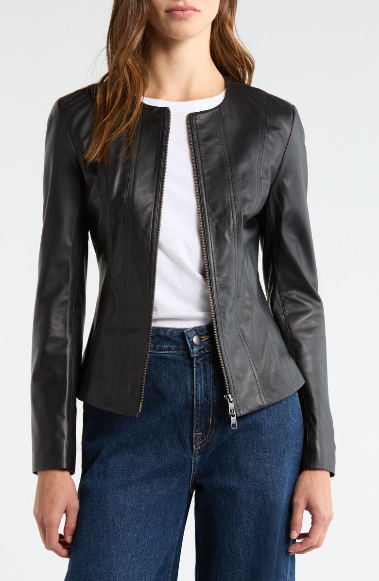 STAUD Wells Leather Jacket, Main, color, Black