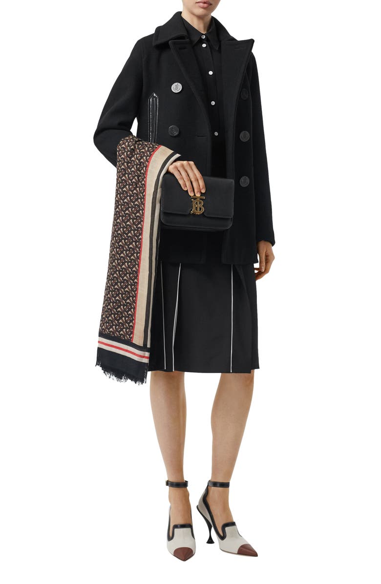 Burberry Leather Pocket Peacoat, Alternate, color, 