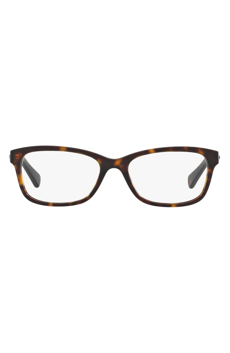 COACH 53mm Rectangular Optical Glasses, Main, color, Dark Tortoise / Demo Lens