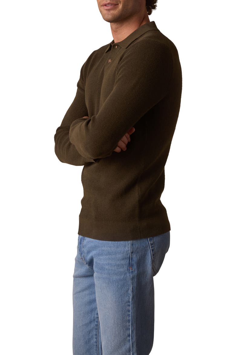 Robles Long Sleeve Waffle Cotton Polo Sweater, Alternate, color, ALPINE