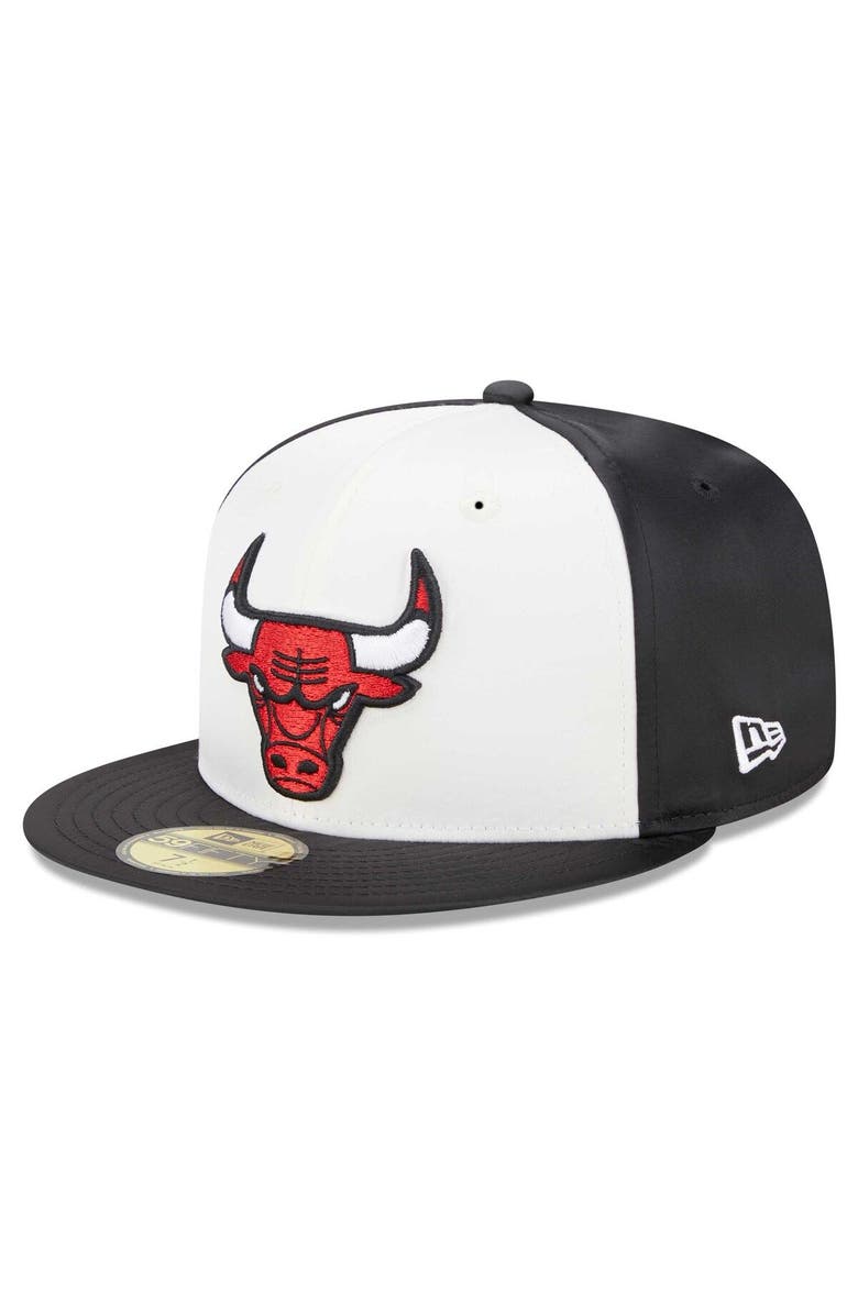 New Era Men's New Era White Chicago Bulls Throwback Satin 59FIFTY Fitted Hat, Alternate, color,
