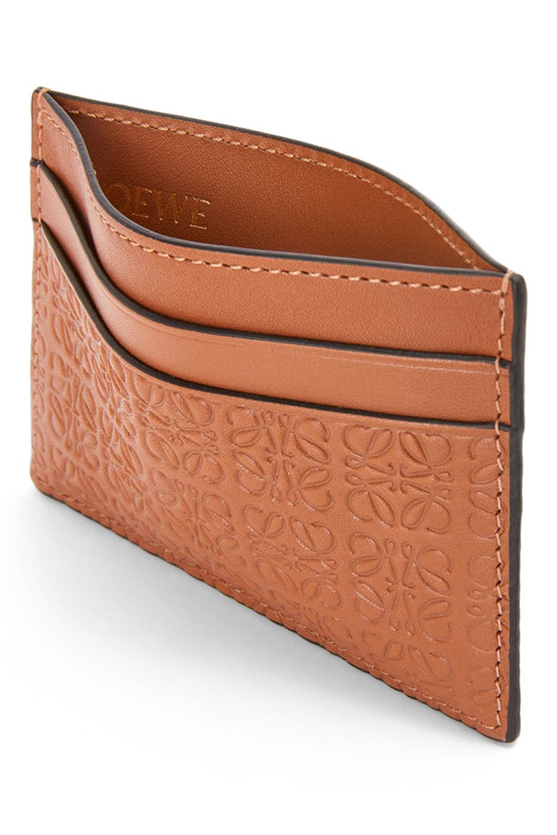 Anagram Debossed Leather Card Holder, Alternate, color, TAN