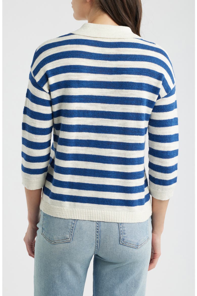 Gwynver Stripe Johnny Collar Sweater, Alternate, color, KNIT CORNISH DARK VOYAGE CHALK