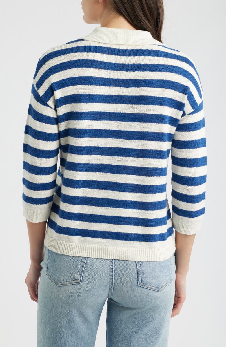 Seasalt Cornwall Gwynver Stripe Johnny Collar Sweater, Alternate, color, Knit Cornish Dark Voyage Chalk