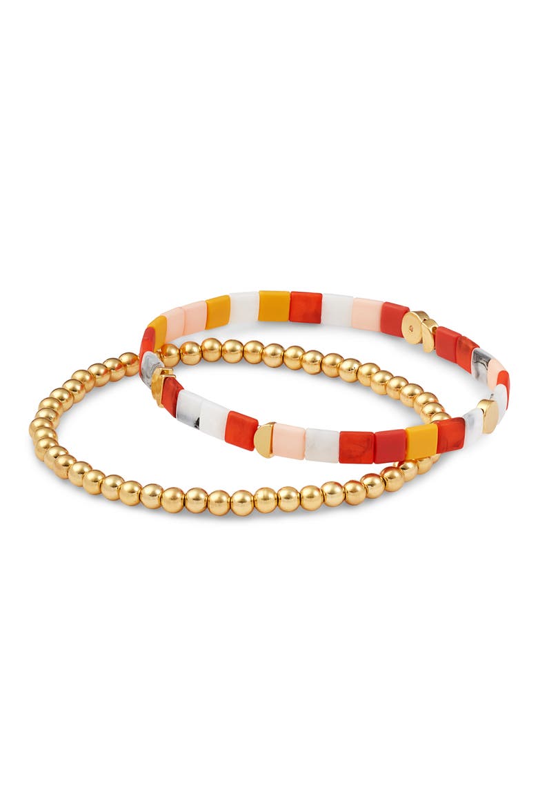 Two-Pack Colorblock Stretch Bracelets, Main, color, RUSTED CLAY MULTI