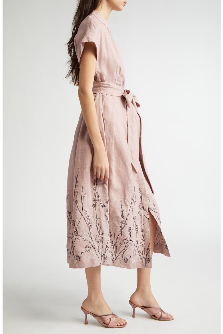 Floral Embroidered Linen Belted Shirtdress, Alternate, color, ROSE