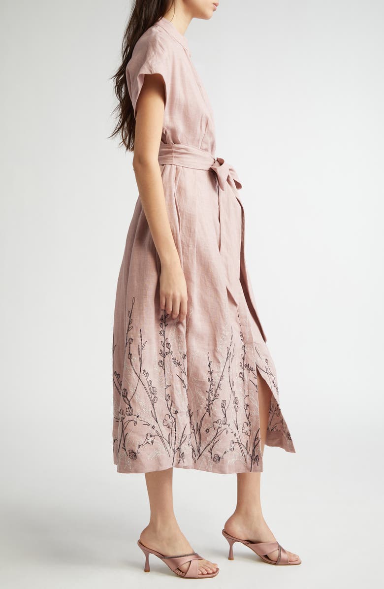 Eleventy Floral Embroidered Linen Belted Shirtdress, Alternate, color,