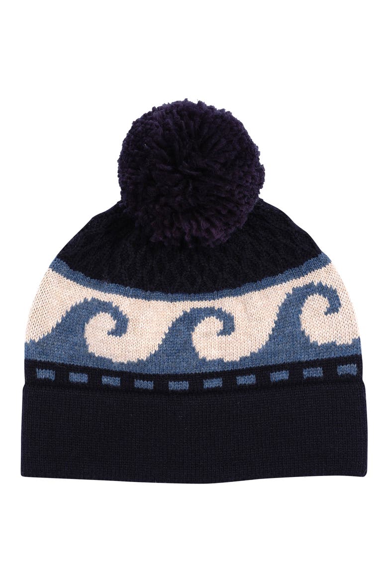 Wave Swell Pom Beanie, Main, color, NAVY MULTI