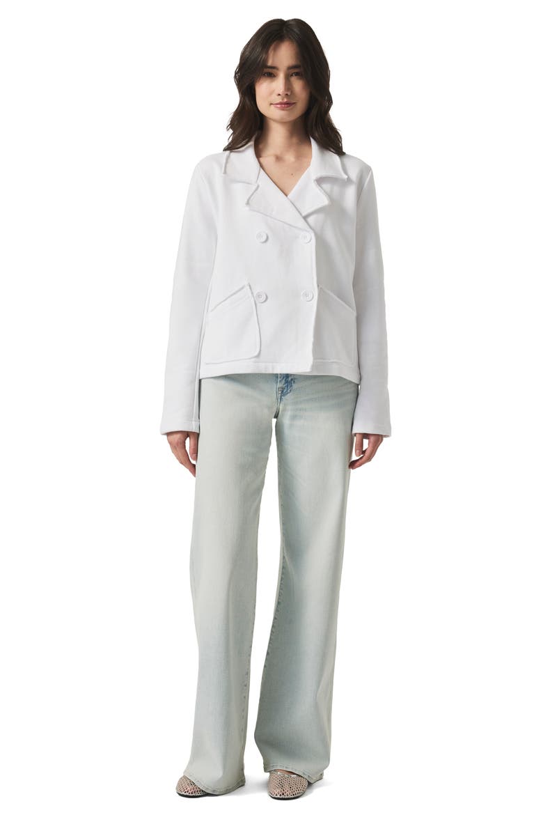 Double Breasted Cotton French Terry Blazer, Alternate, color, WHITE