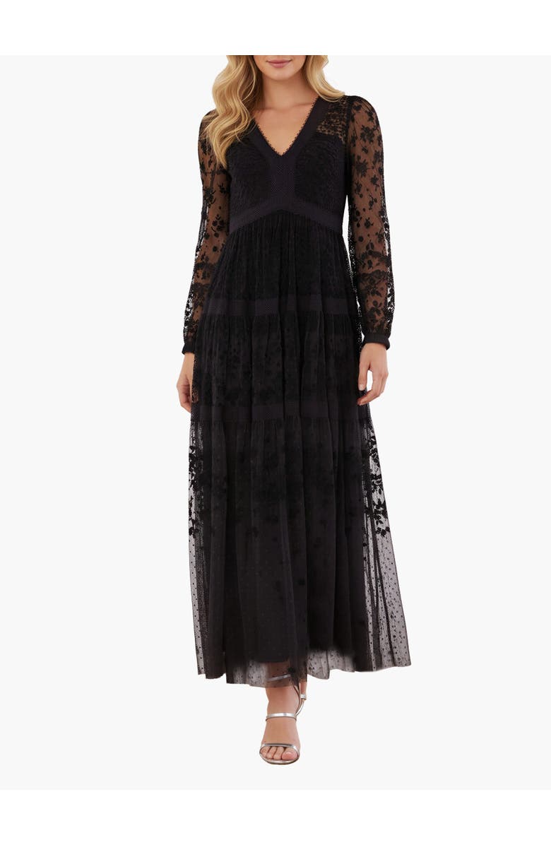 Needle 
Thread Celestia Ribbon Long Sleeve V-Neck Gown, Main, color, Graphite