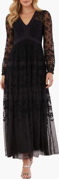 Needle & Thread Celestia Ribbon Long Sleeve V-Neck Gown