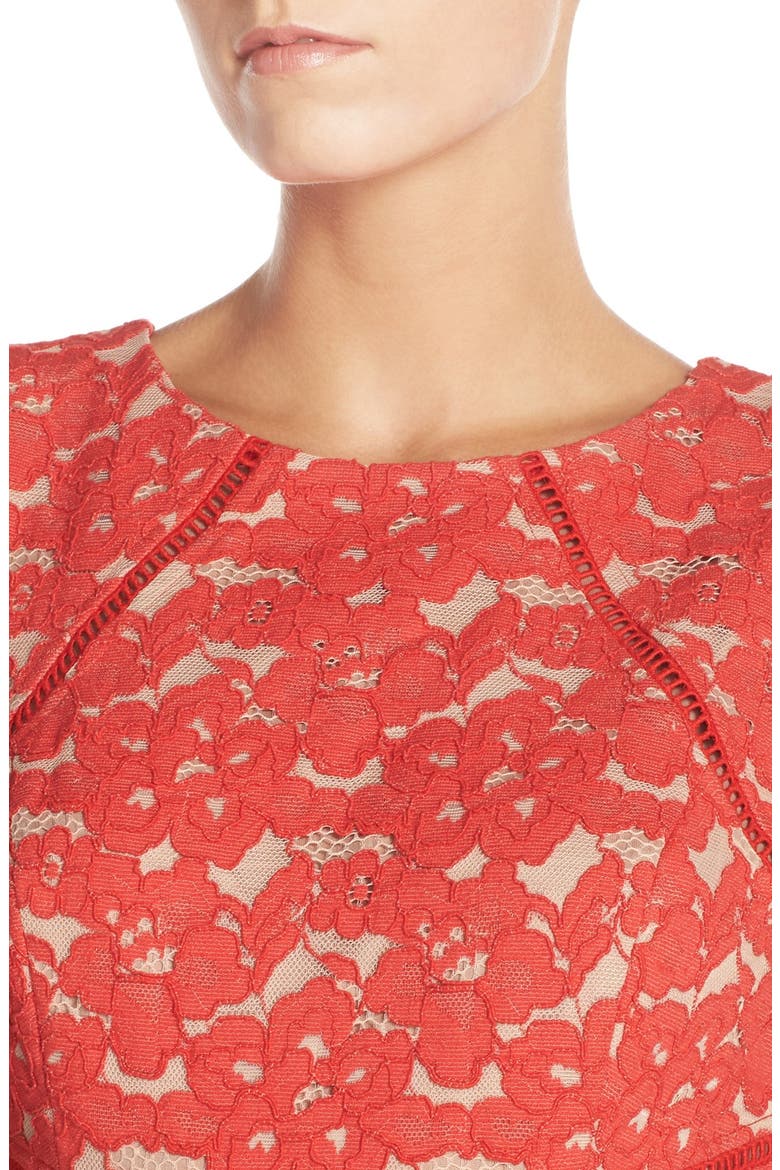 Sleeveless Lace Sheath Dress, Alternate, color, RED NUDE