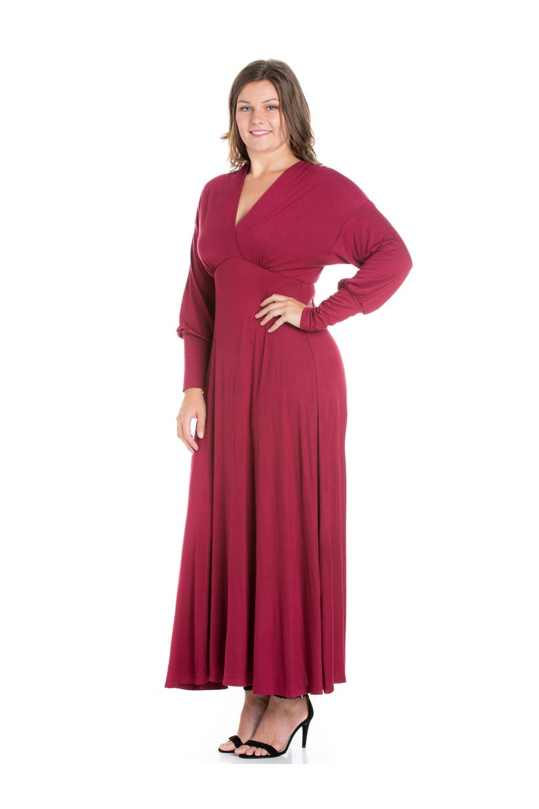 Plus Size V-Neck Long Sleeve Maxi Dress, Alternate, color, Wine