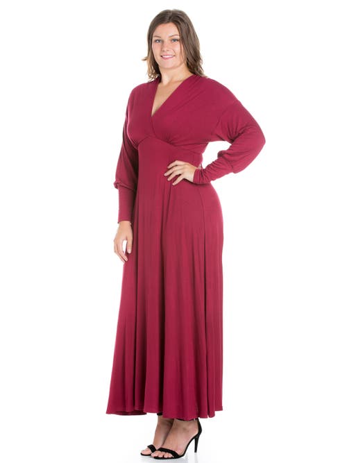 24seven Comfort Apparel Plus Size V-neck Long Sleeve Maxi Dress In Multi