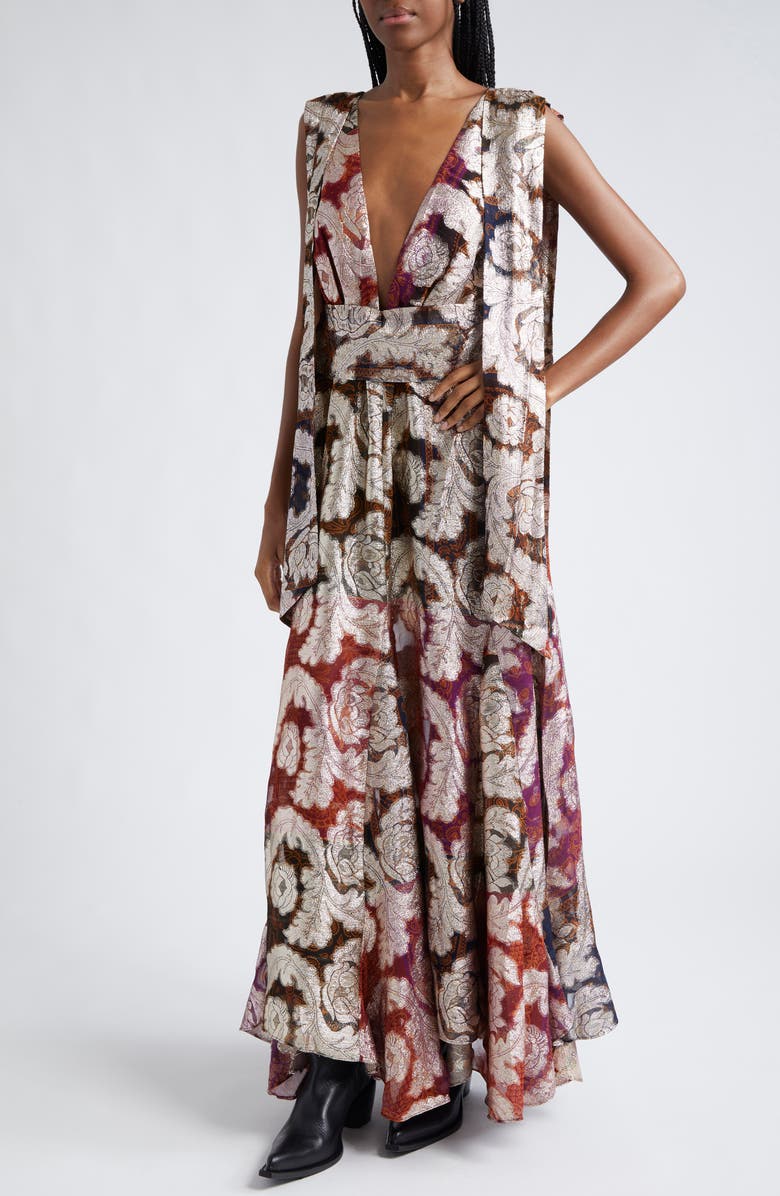 FARM Rio Metallic Jacquard Sleeveless Maxi Dress, Alternate, color, 