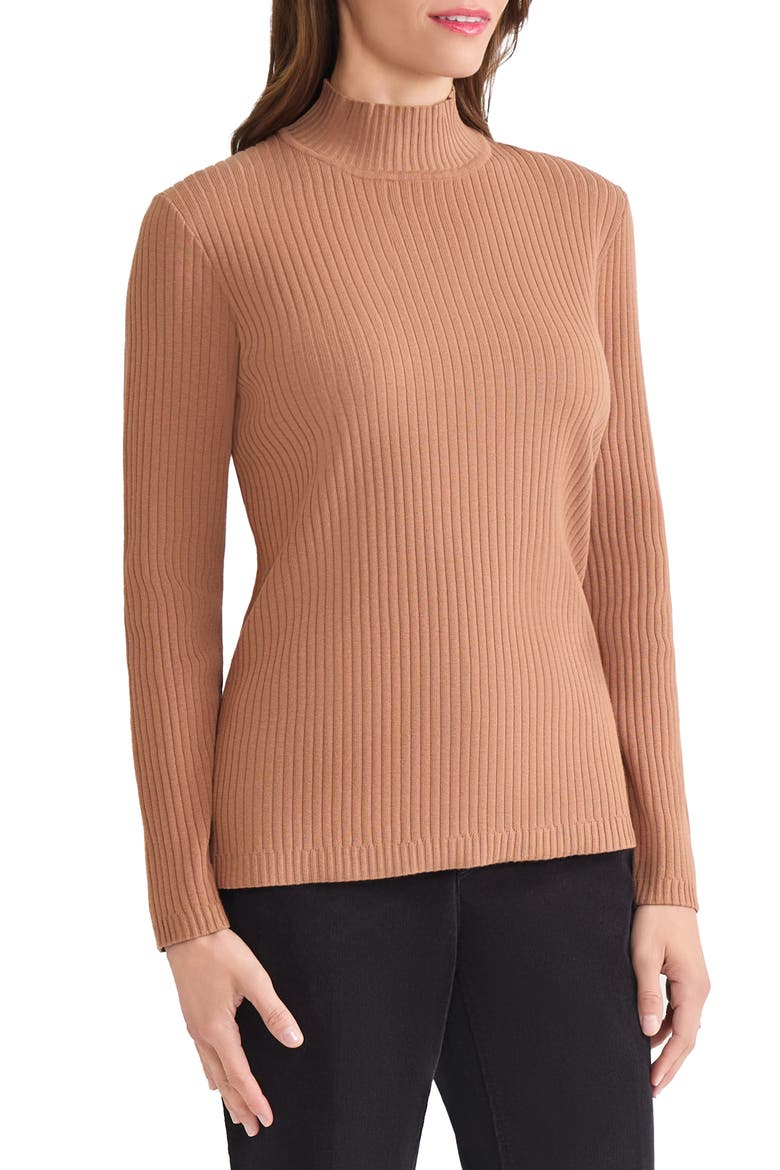 Rib Mock Neck Sweater, Alternate, color, CAF AU LAIT