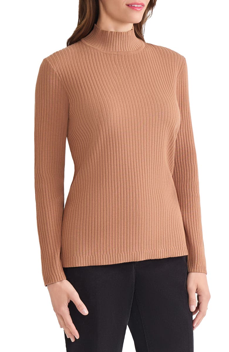 Jones New York Rib Mock Neck Sweater, Alternate, color, Caf Au Lait