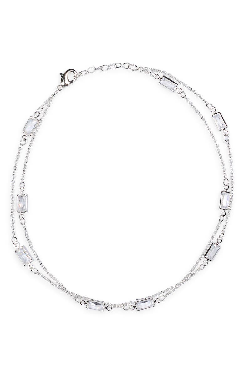 NORDSTROM RACK CZ Station Chain Anklet, Main, color, Clear- Silver