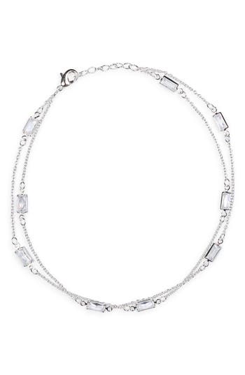 Nordstrom Rack Cz Station Chain Anklet In Silver