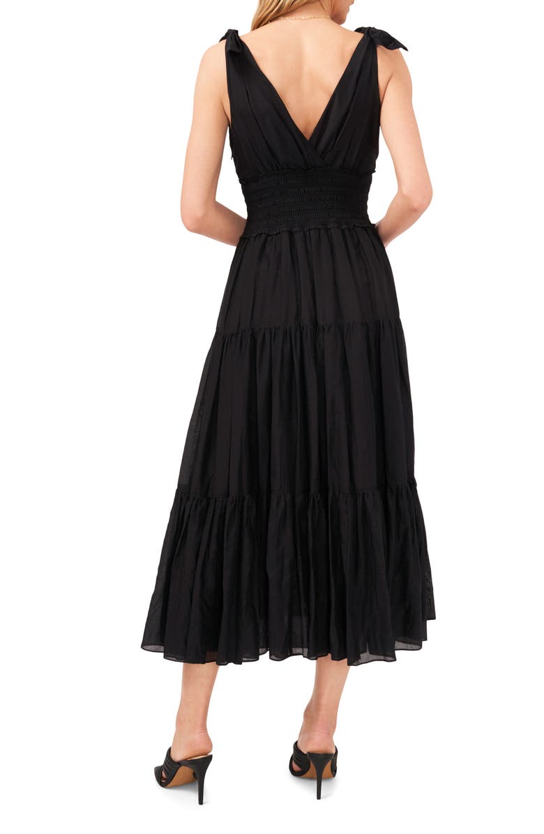 Vince Camuto Smocked Waist V-Neck Cotton Midi Dress, Alternate, color,