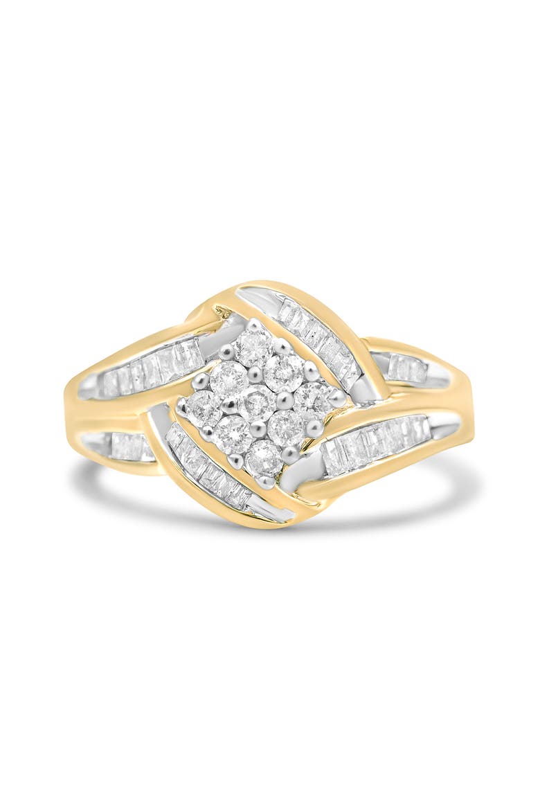 10K Yellow and White Gold 3/4Cttw Diamond Cluster and Swirl Ring, Main, color, Yellow