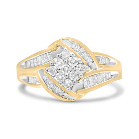 10K Yellow and White Gold 3/4Cttw Diamond Cluster and Swirl Ring