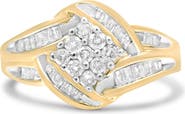 Haus of Brilliance 10K Yellow and White Gold 3/4Cttw Diamond Cluster and Swirl Ring