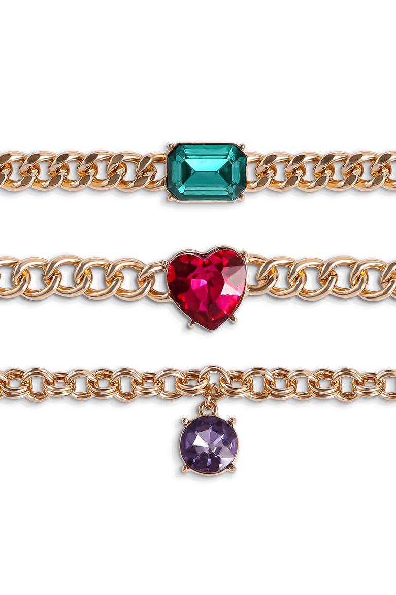 Gemstone Charm Chain Bracelet, 3-Piece, Alternate, color, Gold
